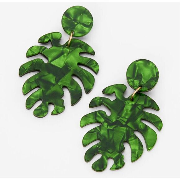 Green Palm Leaf Monsters 2” Drop Earrings - Picture 1 of 4